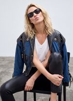 Lederjacke mit Denim-Eins&auml;tzen 